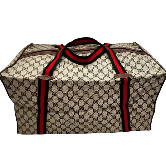 GUCCI GG SUPREME Canvas/Brown Leather Trim Folding Travel Carry VINTAGE - Picture 1 of 13
